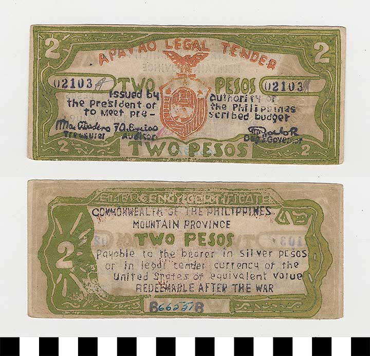 Thumbnail of Philippine Commonwealth Government Apayao Mountain Province Emergency Circulating Bank Note: 2 Pesos (1992.23.1663)