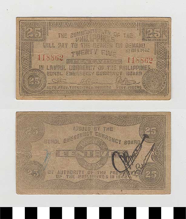 Thumbnail of Philippine Commonwealth Government Bohol Emergency Circulating Bank Note: 25 Centavos (1992.23.1675)
