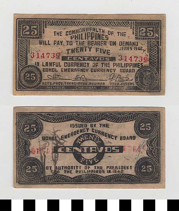 Thumbnail of Philippine Commonwealth Government Bohol Emergency Circulating Bank Note: 25 Centavos (1992.23.1676)
