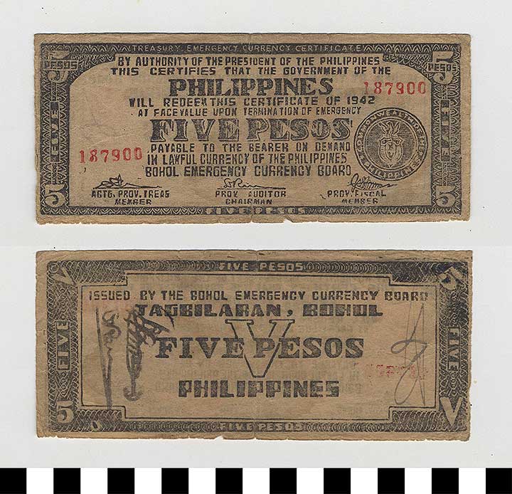 Thumbnail of Philippine Commonwealth Government Bohol Emergency Circulating Bank Note: 5 Pesos (1992.23.1681)