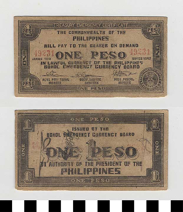 Thumbnail of Philippine Commonwealth Government Bohol Emergency Circulating Bank Note: 1 Peso (1992.23.1686)