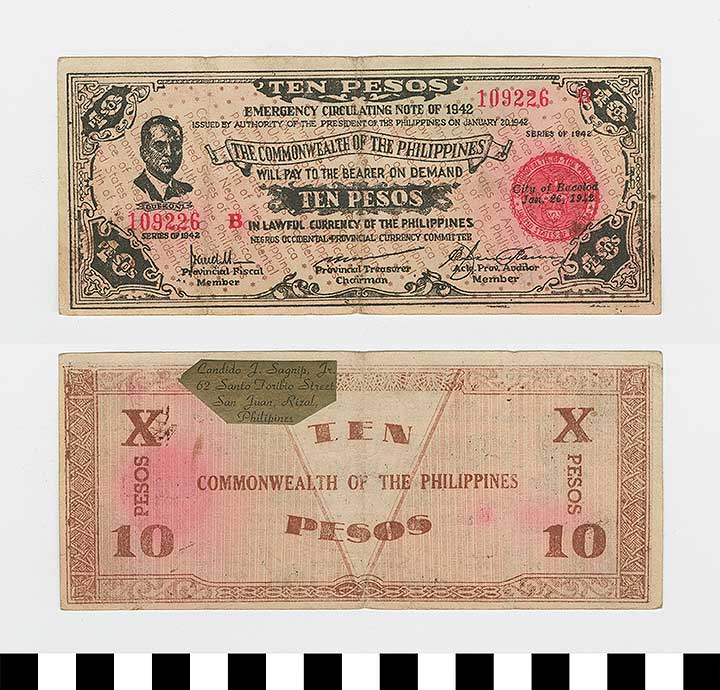 Thumbnail of Philippine Commonwealth Government Negros Occidental Emergency Circulating Bank Note: 10 Pesos (1992.23.1709)