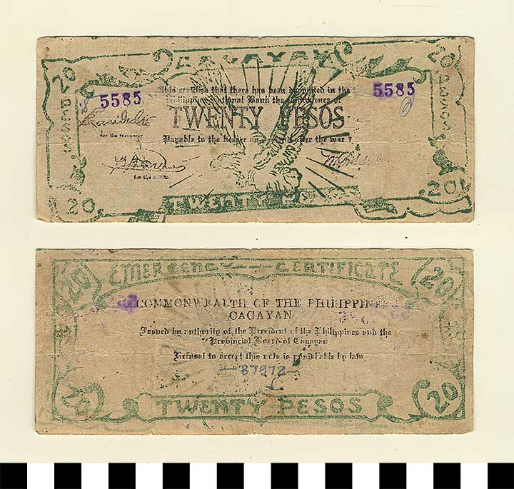 Thumbnail of Philippine Commonwealth Government Province of Cagayan Emergency Circulating Bank Note: 20 Pesos (1992.23.1724)