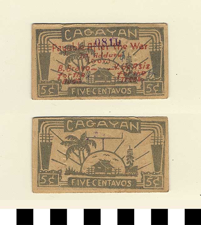 Thumbnail of Philippine Commonwealth Government Province of Cagayan Emergency Circulating Bank Note: 5 Centavos (1992.23.1731)