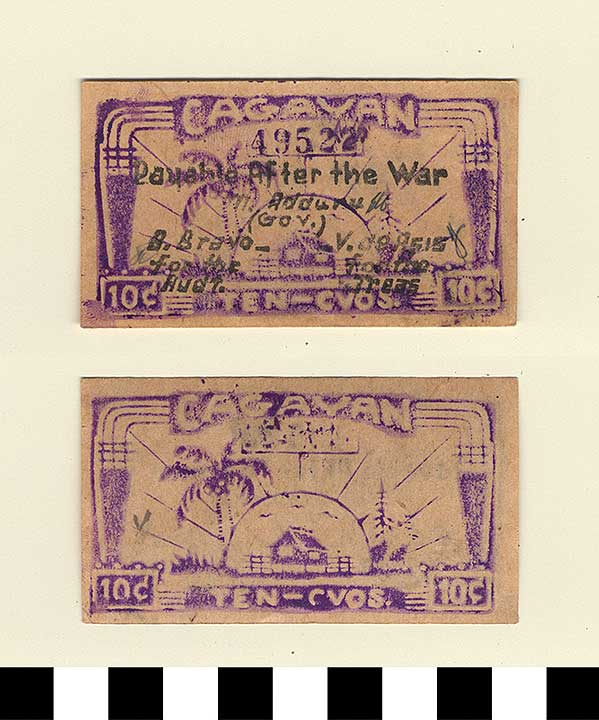 Thumbnail of Philippine Commonwealth Government Province of Cagayan Emergency Circulating Bank Note: 10 Centavos (1992.23.1732)