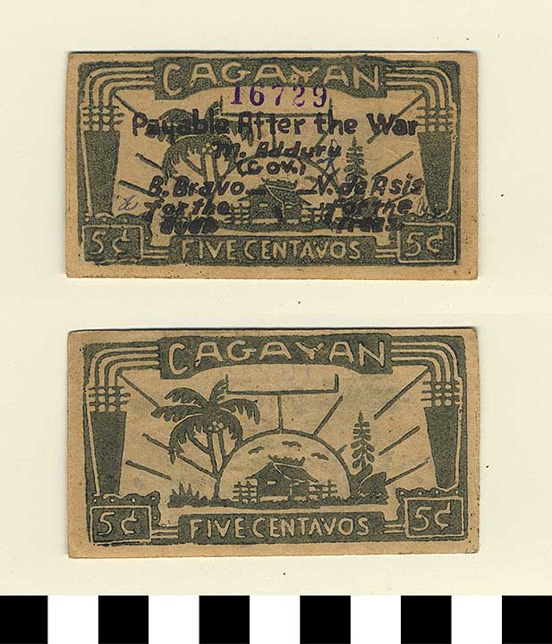 Thumbnail of Philippine Commonwealth Government Province of Cagayan Emergency Circulating Bank Note: 5 Centavos (1992.23.1733)