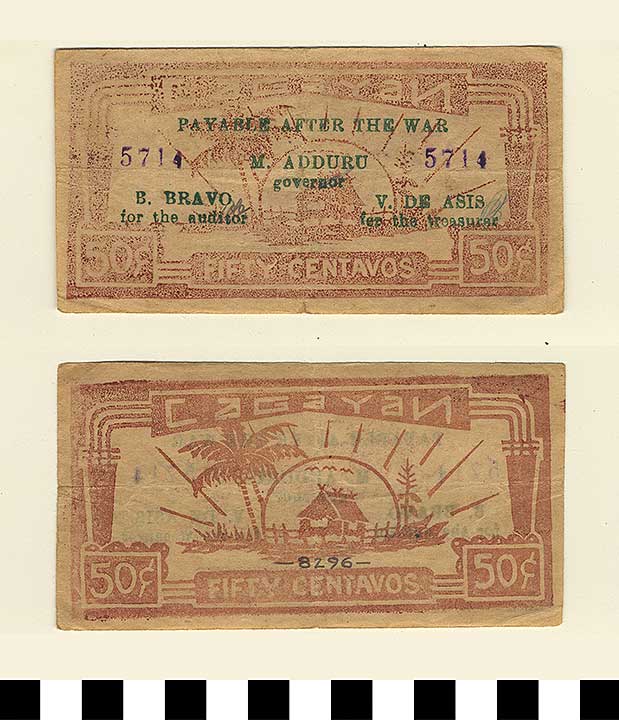 Thumbnail of Philippine Commonwealth Government Province of Cagayan Emergency Circulating Bank Note: 50 Centavos (1992.23.1734)
