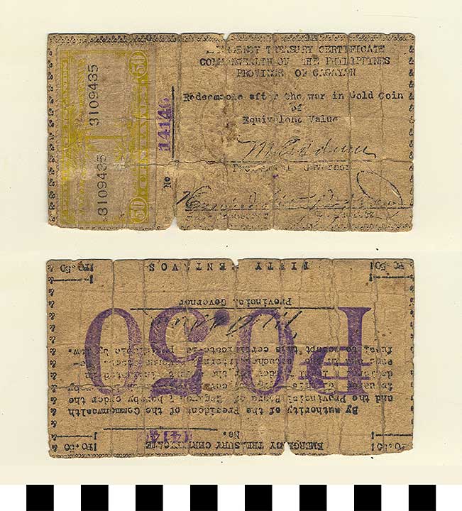 Thumbnail of Philippine Commonwealth Government Province of Cagayan Emergency Circulating Bank Note: 50 Centavos (1992.23.1736)