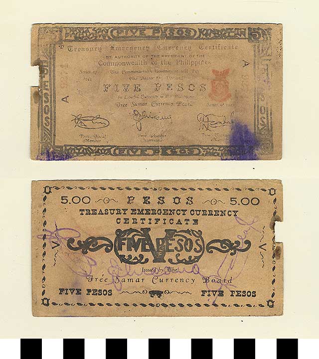 Thumbnail of Philippine Commonwealth Government Free Samar Emergency Circulating Bank Note: 5 Pesos (1992.23.1741)