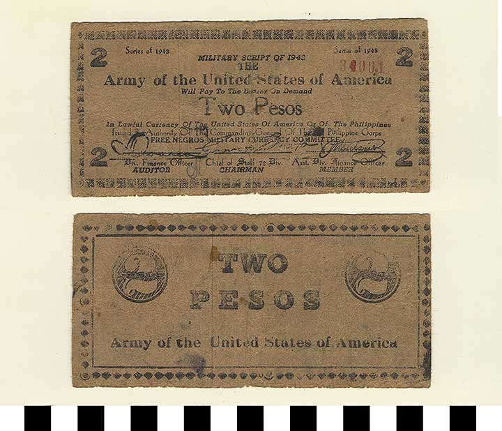Thumbnail of U.S. Army Military Script Free Negros Bank Note: 2 Pesos (1992.23.1745)