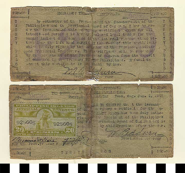 Thumbnail of Philippine Commonwealth Government Province of Cagayan Emergency Circulating Bank Note: 20 Pesos (1992.23.1763)