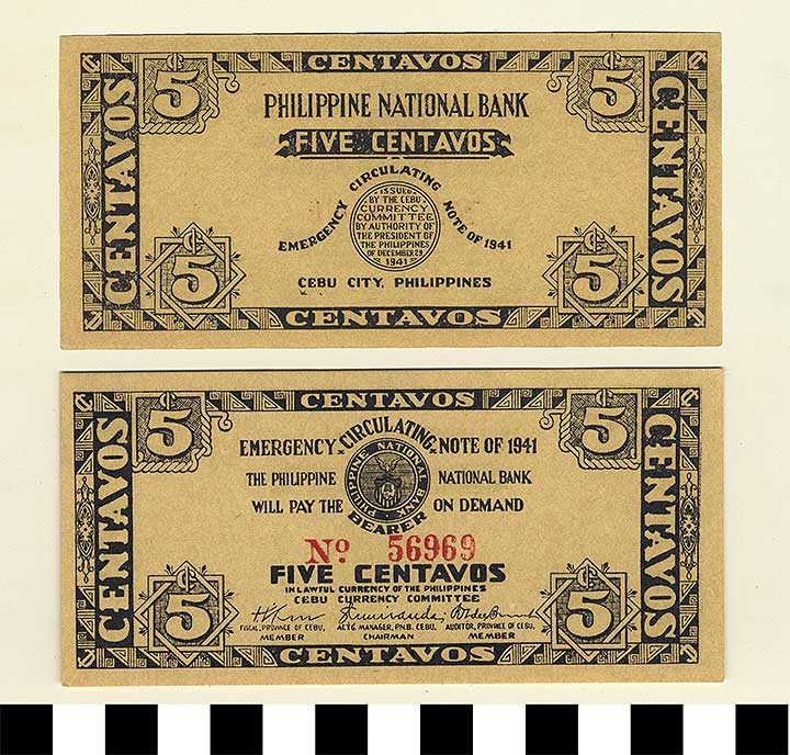 Thumbnail of Philippine Commonwealth Government Cebu Emergency Circulating Bank Note: 5 Centavos (1992.23.1764)