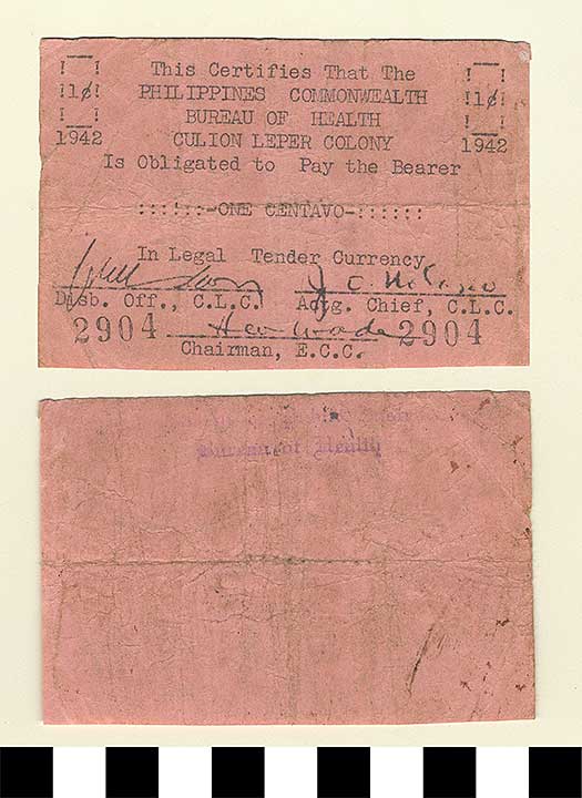 Thumbnail of Philippine Commonwealth Government Culion Leper Colony Emergency Circulating Bank Note: 1 Centavo (1992.23.1773)