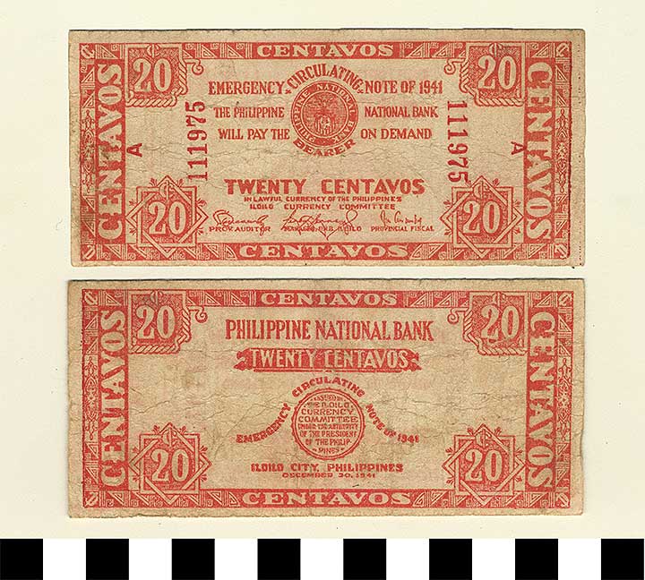Thumbnail of Philippine Commonwealth Government Province of Iloilo Emergency Circulating Bank Note: 20 Centavos (1992.23.1780)