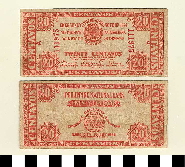 Thumbnail of Philippine Commonwealth Government Province of Iloilo Emergency Circulating Bank Note: 20 Centavos (1992.23.1780)