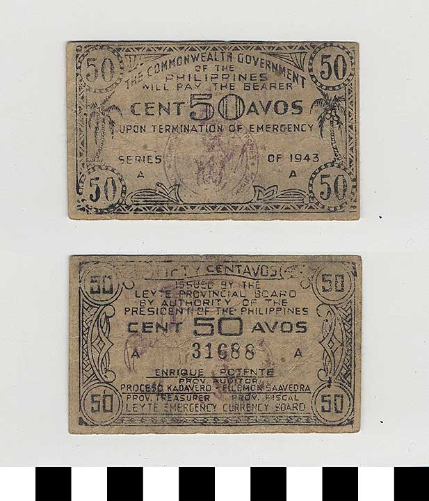 Thumbnail of Philippine Commonwealth Government Leyte Emergency Circulating Bank Note: 50 Centavos (1992.23.1806)