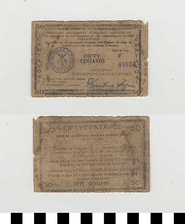 Thumbnail of Philippine Commonwealth Government Mindanao Emergency Circulating Bank Note: 50 Centavos (1992.23.1813)