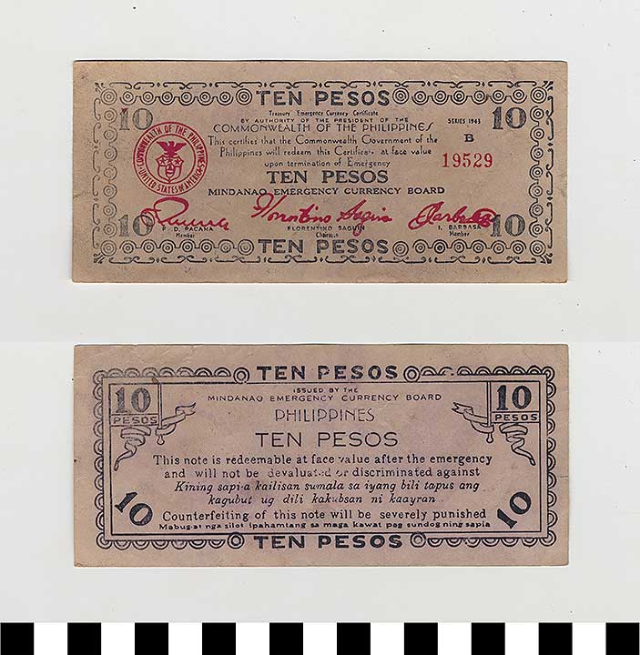 Thumbnail of Philippine Commonwealth Government Mindanao Emergency Circulating Bank Note: 10 Pesos (1992.23.1816)