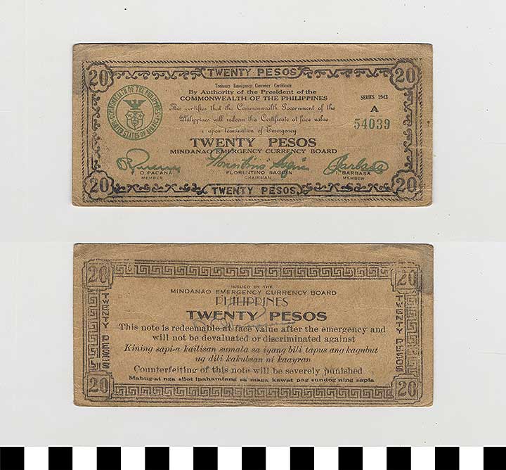 Thumbnail of Philippine Commonwealth Government Mindanao Emergency Circulating Bank Note: 20 Pesos (1992.23.1817)