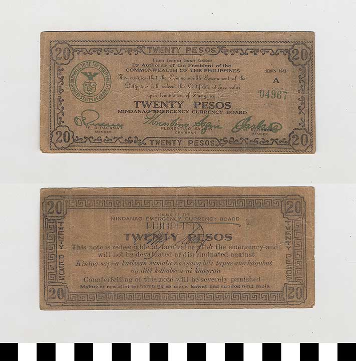 Thumbnail of Philippine Commonwealth Government Mindanao Emergency Circulating Bank Note: 20 Pesos (1992.23.1818)