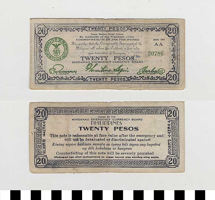 Thumbnail of Philippine Commonwealth Government Mindanao Emergency Circulating Bank Note: 20 Pesos (1992.23.1823)