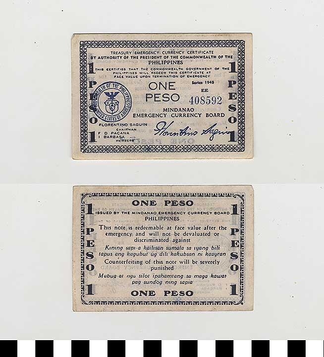 Thumbnail of Philippine Commonwealth Government Mindanao Emergency Circulating Bank Note: 1 Peso (1992.23.1824)