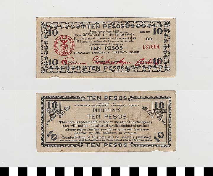 Thumbnail of Philippine Commonwealth Government Mindanao Emergency Circulating Bank Note: 10 Pesos (1992.23.1827)