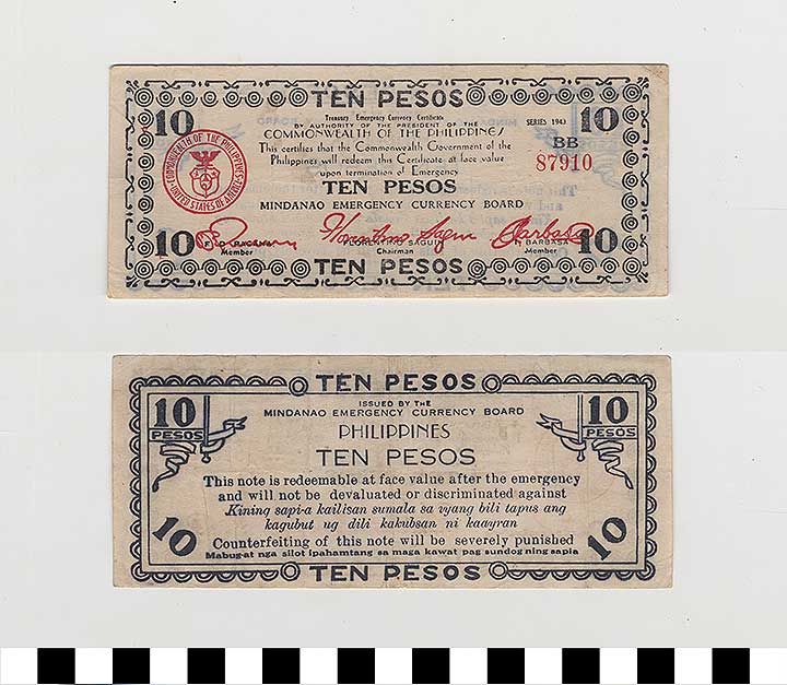 Thumbnail of Philippine Commonwealth Government Mindanao Emergency Circulating Bank Note: 10 Pesos (1992.23.1828)
