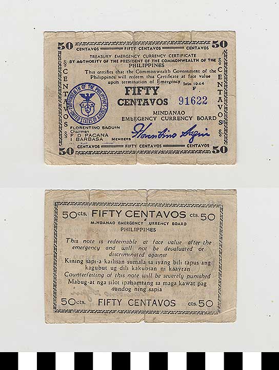Thumbnail of Philippine Commonwealth Government Mindanao Emergency Circulating Bank Note: 50 Centavos (1992.23.1831)
