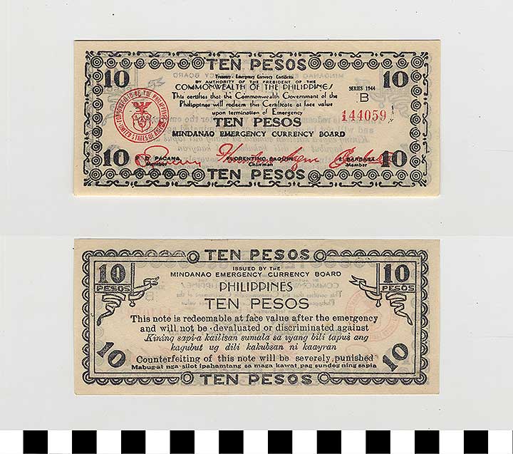 Thumbnail of Philippine Commonwealth Government Mindanao Emergency Circulating Bank Note: 10 Pesos (1992.23.1837)