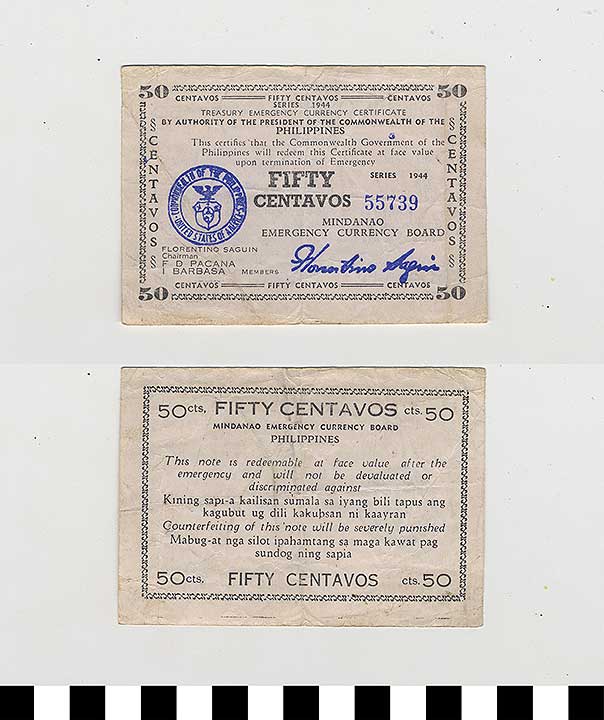 Thumbnail of Philippine Commonwealth Government Mindanao Emergency Circulating Bank Note: 50 Centavos (1992.23.1840)