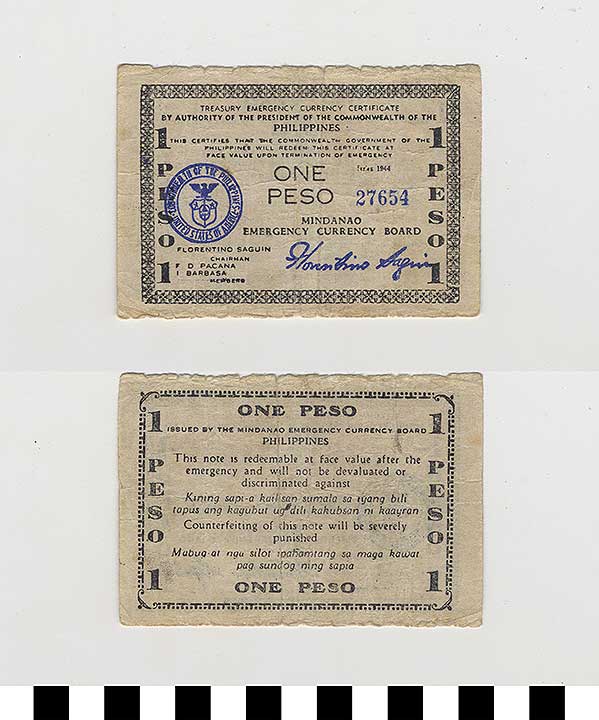 Thumbnail of Philippine Commonwealth Government Mindanao Emergency Circulating Bank Note: 1 Peso (1992.23.1841)