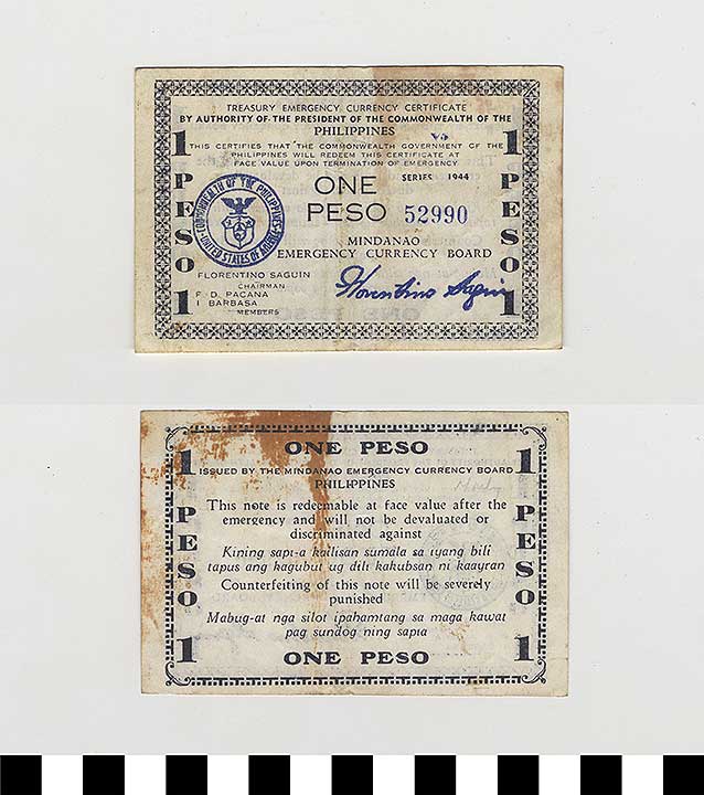 Thumbnail of Philippine Commonwealth Government Mindanao Emergency Circulating Bank Note: 1 Peso (1992.23.1843)