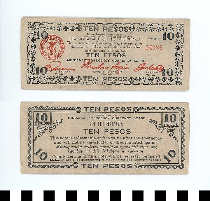Thumbnail of Philippine Commonwealth Government Mindanao Emergency Circulating Bank Note: 10 Pesos (1992.23.1851)