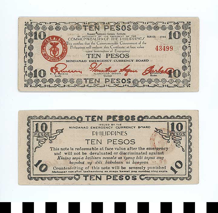 Thumbnail of Philippine Commonwealth Government Mindanao Emergency Circulating Bank Note: 10 Pesos (1992.23.1852)