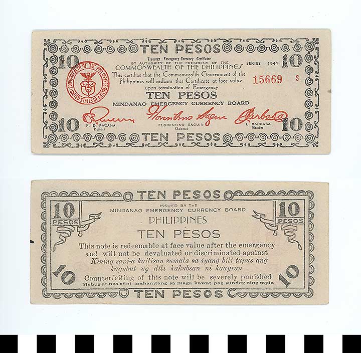 Thumbnail of Philippine Commonwealth Government Mindanao Emergency Circulating Bank Note: 10 Pesos (1992.23.1853)