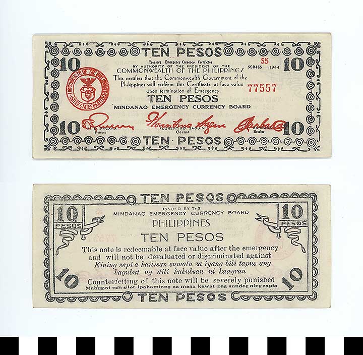 Thumbnail of Philippine Commonwealth Government Mindanao Emergency Circulating Bank Note: 10 Pesos (1992.23.1854)