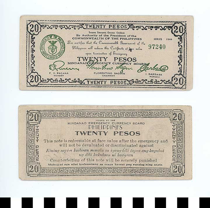 Thumbnail of Philippine Commonwealth Government Mindanao Emergency Circulating Bank Note: 20 Pesos (1992.23.1855)