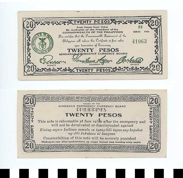 Thumbnail of Philippine Commonwealth Government Mindanao Emergency Circulating Bank Note: 20 Pesos (1992.23.1857)