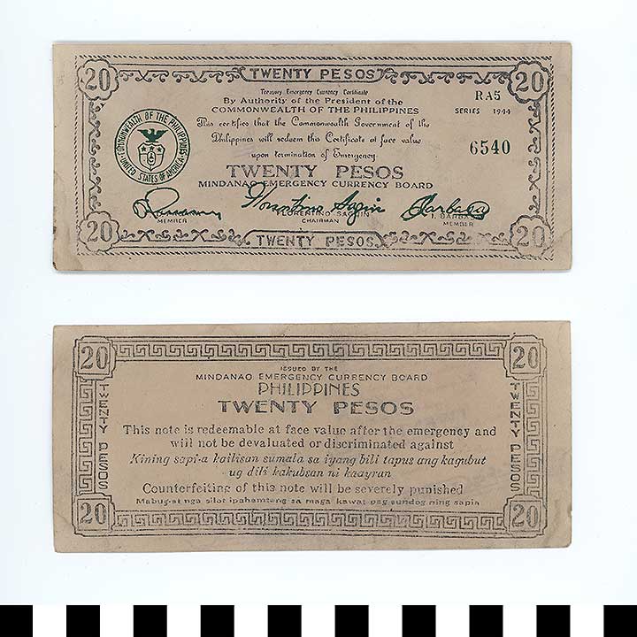 Thumbnail of Philippine Commonwealth Government Mindanao Emergency Circulating Bank Note: 20 Pesos (1992.23.1858)