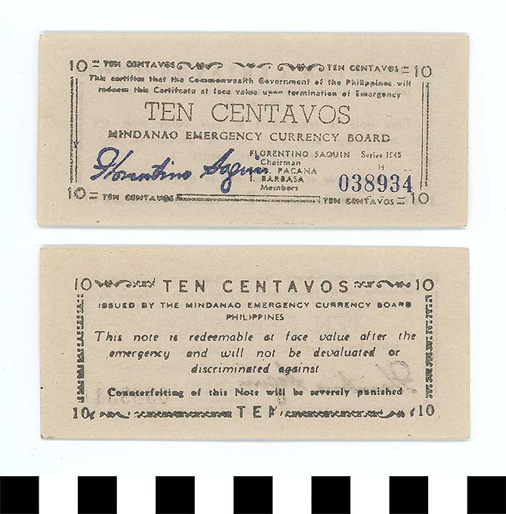 Thumbnail of Philippine Commonwealth Government Mindanao Emergency Circulating Bank Note: 10 Centavos (1992.23.1859)