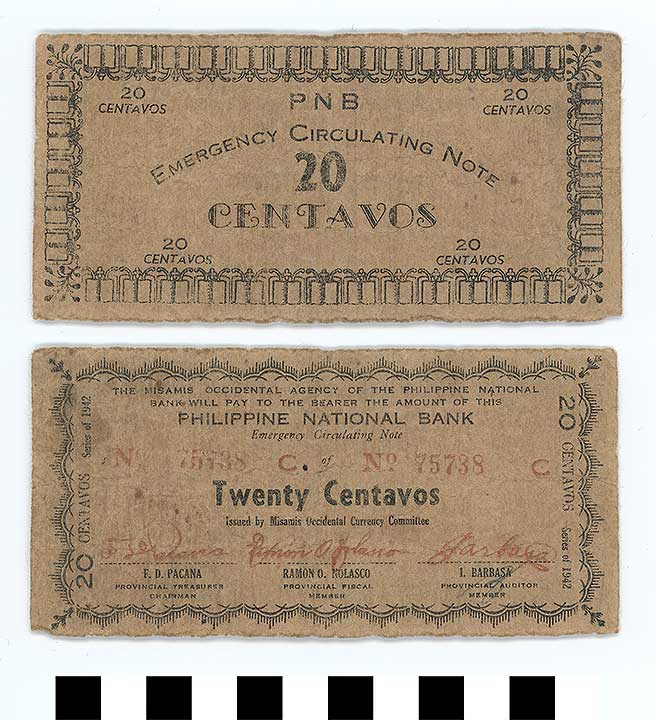 Thumbnail of Philippine Commonwealth Government Misamis Occidental Emergency Circulating Bank Note: 20 Centavos (1992.23.1865)