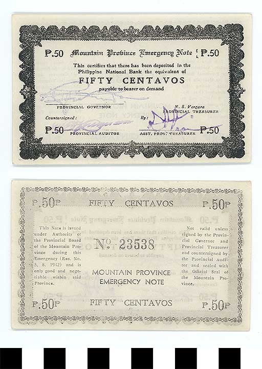 Thumbnail of Philippine Commonwealth Government Mountain Province Emergency Circulating Bank Note: 50 Centavos (1992.23.1875)