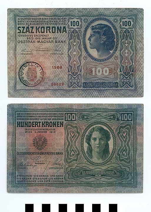 Thumbnail of Bank Note: Austro-Hungary and Romania, 100 Korona (1992.23.1931)