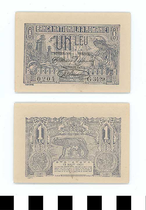 Thumbnail of Bank Note: Romania, 1 Leu (1992.23.1933)