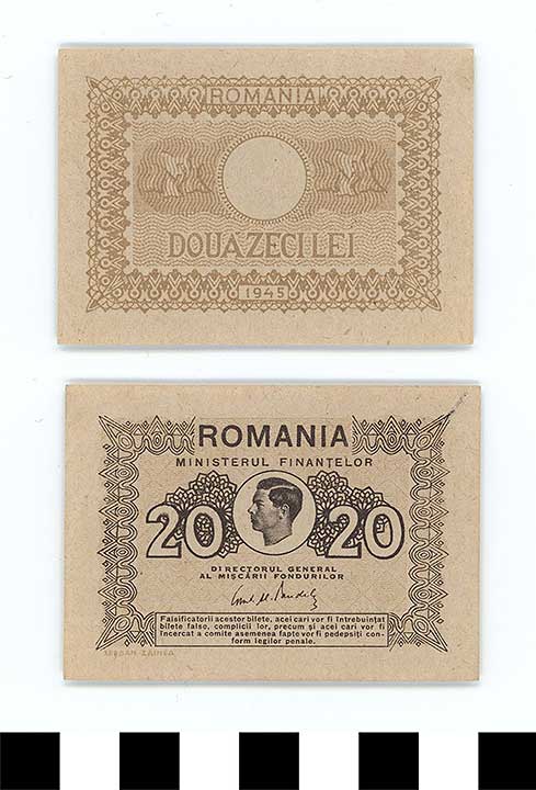 Thumbnail of Bank Note: Romania, 20 Lei (1992.23.1937)