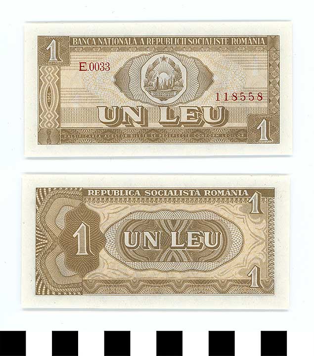 Thumbnail of Bank Note: Romania, 1 Leu (1992.23.1939)