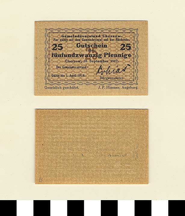 Thumbnail of Bank Note: Chorzow Region in Austro-Hungary and Russia, 25 Pfennig (1992.23.1969B)