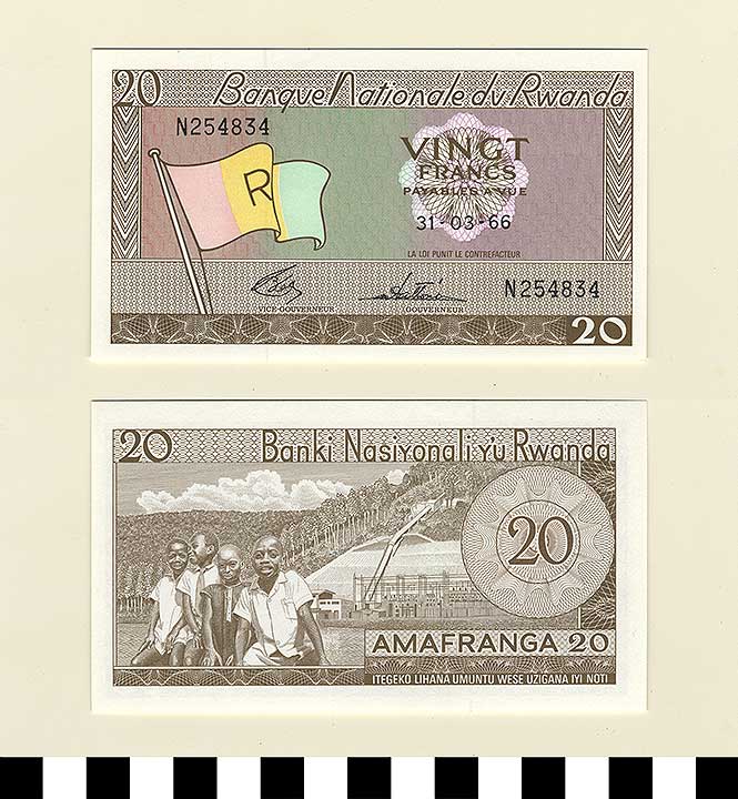 Thumbnail of Bank Note: Rwanda, 20 Francs (1992.23.2038)