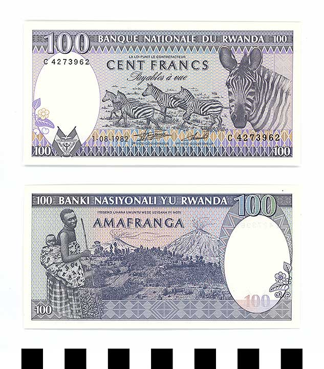 Thumbnail of Bank Note: Rwanda, 100 Francs (1992.23.2043)